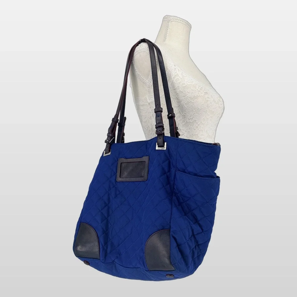 MZ Wallace‎ Tote Bag Womens Blue Quilted Nylon Large Shoulder Travel Satchel Bag